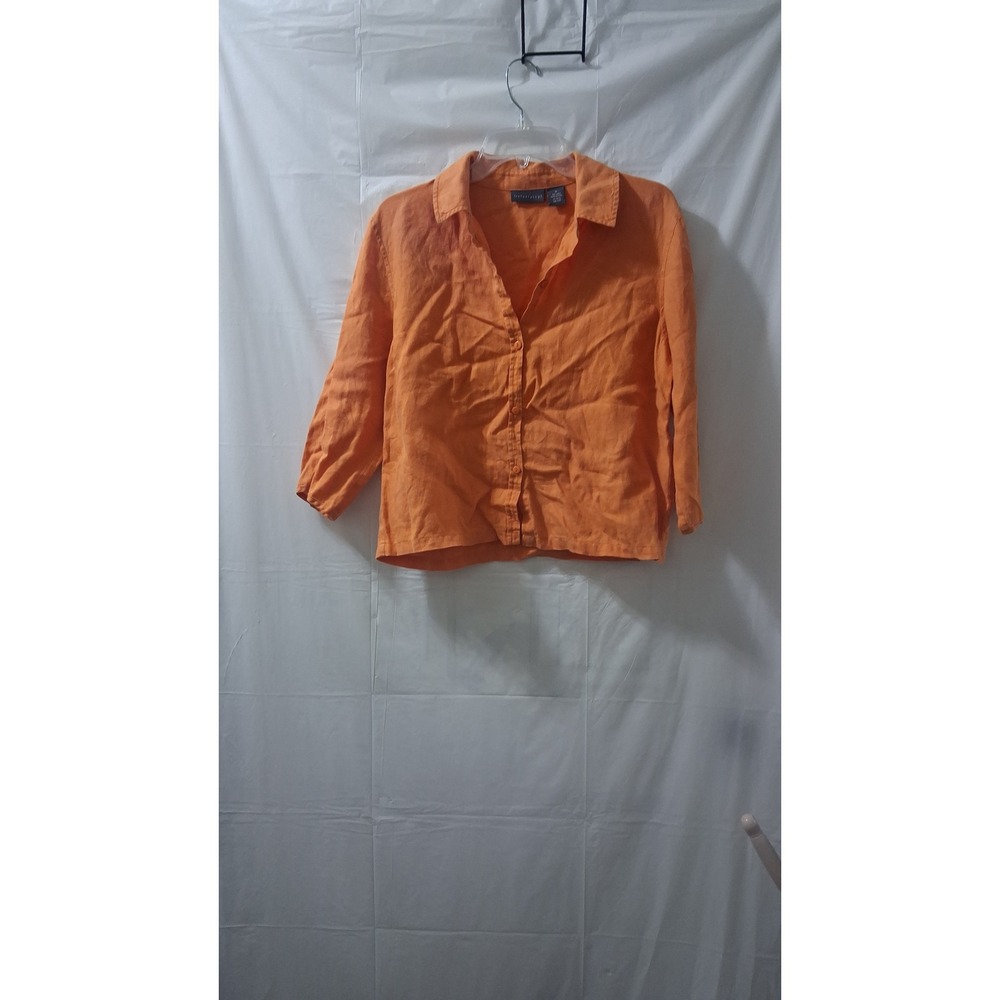 Relativity Womens Orange 100% Linen Button Down‎ Shirt Top Size Medium